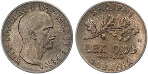 0,05 Lek Albanian Kingdom (1939-1943) Alluminio/Bronzo Vittorio Emanuele III d