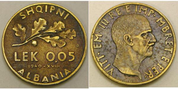 0,05 Lek Albanian Kingdom (1939-1943) Bronze/Aluminium Victor Emmanuel III of Italy (1869 - 1947)