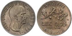 0,05 Лек Королевство Албании (1939-1943) Бронза/Алюминий Виктор Эммануил III (1869 - 1947)