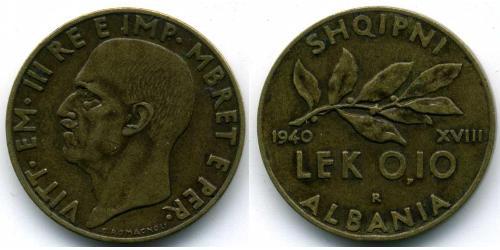0,10 Lek Albanian Kingdom (1939-1943) Alluminio/Bronzo Vittorio Emanuele III d
