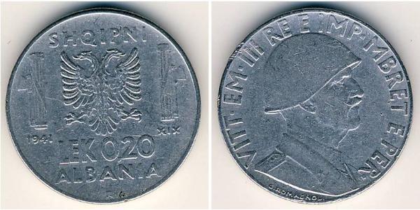0.2 Лек Albanian Kingdom (1939-1943) Залізо Віктор Емануїл III (1869 - 1947)