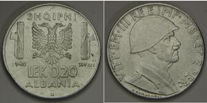 0.2 Лек Королевство Албании (1939-1943) Сталь Виктор Эммануил III (1869 - 1947)