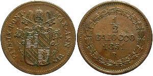 0.5 Baiocco Vatican (1926-) Copper Pope Pius IX (1792- 1878)