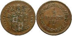 0.5 Baiocco 梵蒂冈 銅 Pope Pius IX (1792- 1878)