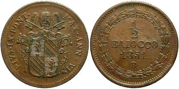0.5 Baiocco 梵蒂冈 銅 Pope Pius IX (1792- 1878)
