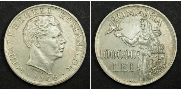 100000 Leu Royaume de Roumanie (1881-1947) Argent Michel Ier de Roumanie