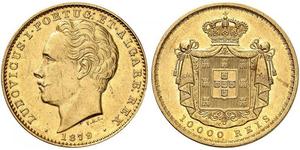 10000 Reis Royaume de Portugal (1139-1910) Or Louis Ier de Portugal (1838 - 1889)