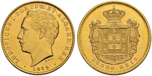 10000 Reis Royaume de Portugal (1139-1910) Or Louis Ier de Portugal (1838 - 1889)