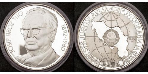1000 Denaro Serbia Argento Josip Broz Tito