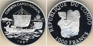 1000 Franc República Democrática del Congo Plata 