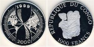 1000 Franc República Democrática del Congo Plata 