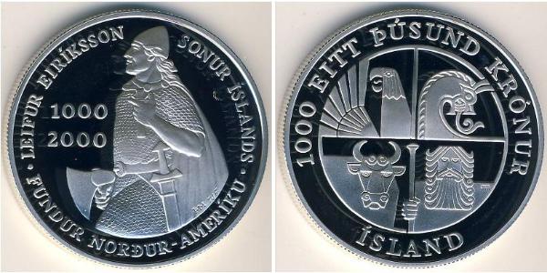 1000 Krone Islanda Argento 
