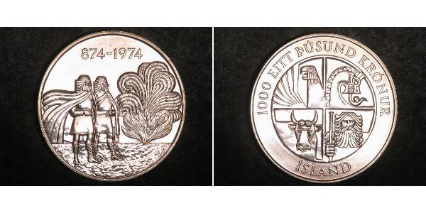 1000 Krone Island Silber 