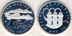 1000 Lira San Marino Plata 