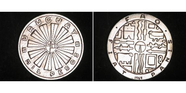 1000 Peso Uruguay Silver 