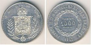 1000 Reis Empire du Brésil (1822-1889) Argent Pierre II du Brésil (1825 - 1891)