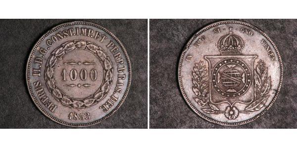 1000 Reis Empire du Brésil (1822-1889) Argent Pierre II du Brésil (1825 - 1891)