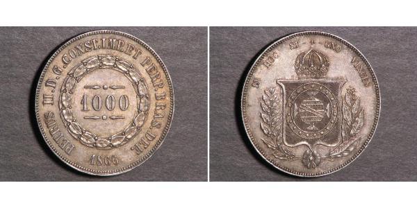 1000 Reis Empire du Brésil (1822-1889) Argent Pierre II du Brésil (1825 - 1891)