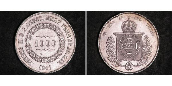 1000 Reis Empire du Brésil (1822-1889) Argent Pierre II du Brésil (1825 - 1891)