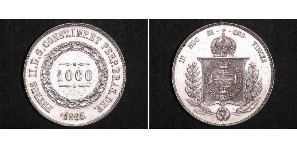 1000 Reis Empire du Brésil (1822-1889) Argent Pierre II du Brésil (1825 - 1891)