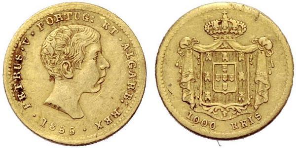 1000 Reis Portugal / Kingdom of Portugal (1139-1910) Gold Peter V of Portugal (1837-1861)