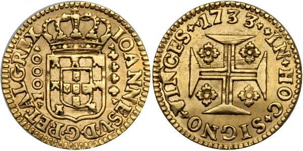 1000 Reis Reino de Portugal (1139-1910) Oro Juan V de Portugal (1689-1750)