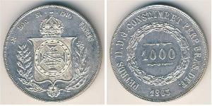 1000 Reis Imperio del Brasil (1822-1889) Plata Pedro II de Brasil (1825 - 1891)