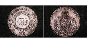 1000 Reis Imperio del Brasil (1822-1889) Plata Pedro II de Brasil (1825 - 1891)