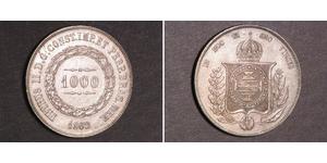 1000 Reis Imperio del Brasil (1822-1889) Plata Pedro II de Brasil (1825 - 1891)