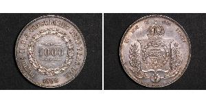 1000 Reis Imperio del Brasil (1822-1889) Plata Pedro II de Brasil (1825 - 1891)