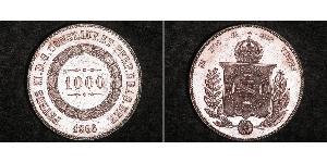 1000 Reis Imperio del Brasil (1822-1889) Plata Pedro II de Brasil (1825 - 1891)