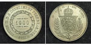 1000 Reis Imperio del Brasil (1822-1889) Plata Pedro II de Brasil (1825 - 1891)