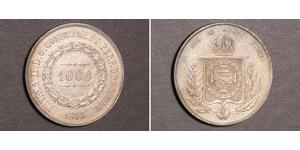 1000 Reis Imperio del Brasil (1822-1889) Plata Pedro II de Brasil (1825 - 1891)