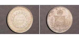 1000 Reis Imperio del Brasil (1822-1889) Plata Pedro II de Brasil (1825 - 1891)