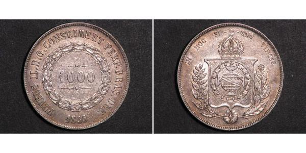 1000 Reis Imperio del Brasil (1822-1889) Plata Pedro II de Brasil (1825 - 1891)