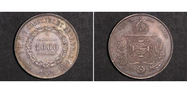 1000 Reis Imperio del Brasil (1822-1889) Plata Pedro II de Brasil (1825 - 1891)