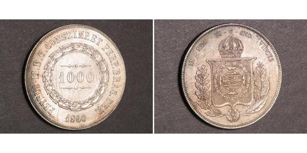 1000 Reis Imperio del Brasil (1822-1889) Plata Pedro II de Brasil (1825 - 1891)