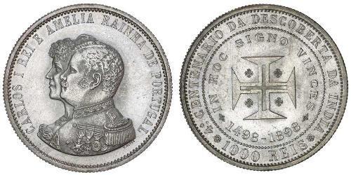 1000 Reis Reino de Portugal (1139-1910) Plata Carlos I de Portugal (1863-1908)