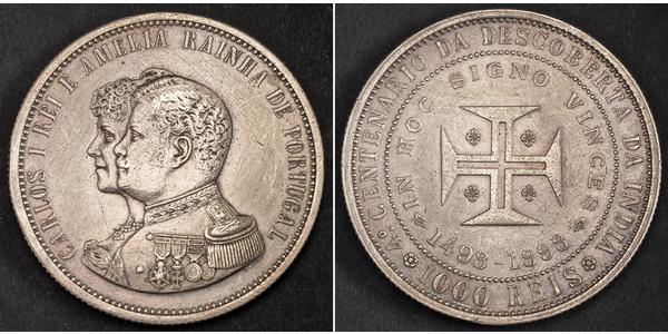 1000 Reis Reino de Portugal (1139-1910) Plata Carlos I de Portugal (1863-1908)