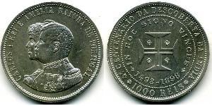 1000 Reis Kingdom of Portugal (1139-1910) Silber  Karl I. von Portugal (1863-1908)