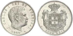 1000 Reis Kingdom of Portugal (1139-1910) Silber  Karl I. von Portugal (1863-1908)