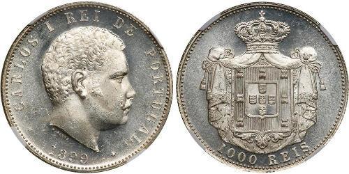 1000 Reis Kingdom of Portugal (1139-1910) Silber  Karl I. von Portugal (1863-1908)