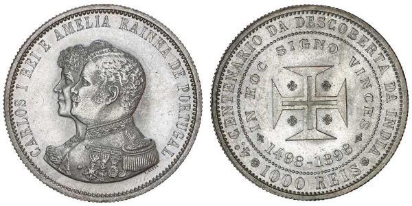 1000 Reis Kingdom of Portugal (1139-1910) Silber  Karl I. von Portugal (1863-1908)