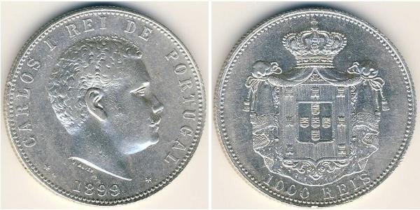 1000 Reis Kingdom of Portugal (1139-1910) Silber  Karl I. von Portugal (1863-1908)