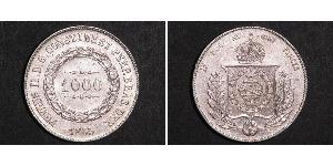 1000 Reis Empire of Brazil (1822-1889) Silver Pedro II of Brazil (1825 - 1891)