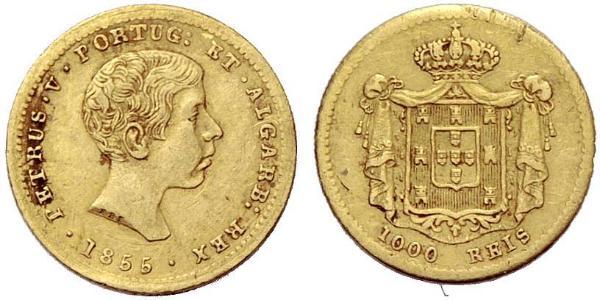 1000 Reis 葡萄牙王國 (1139 - 1910) / 葡萄牙 金 Peter V of Portugal (1837-1861)