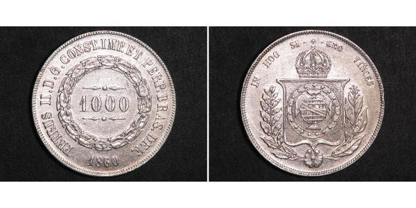 1000 Reis 巴西帝國 (1822 - 1889) 銀 佩德罗二世 (巴西) (1825 - 1891)