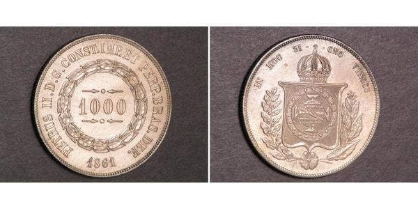 1000 Reis 巴西帝國 (1822 - 1889) 銀 佩德罗二世 (巴西) (1825 - 1891)