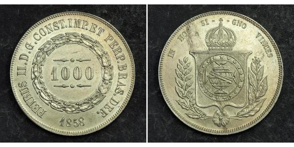 1000 Reis 巴西帝國 (1822 - 1889) 銀 佩德罗二世 (巴西) (1825 - 1891)