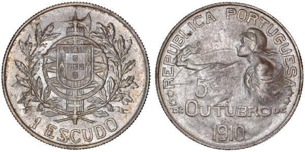 1000 Reis / 1 Escudo Prima repubblica portoghese (1910 - 1926) Argento 